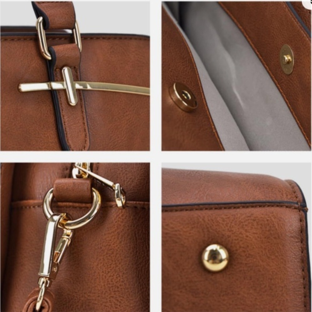 DASEIN Satchel Handbag Shoulder Bag Tote Vegan Textured Leather in Brown Gold - Picture 12 of 13